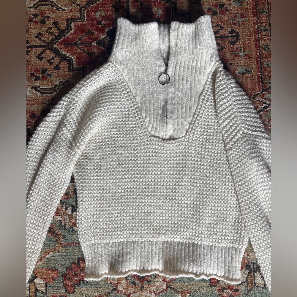 SO Cream Half-Zip Funnel Neck Knit Sweater